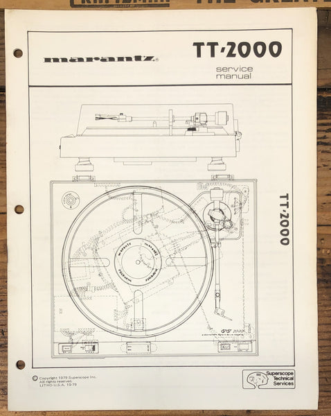 Marantz TT2000 TT-2000 Record Player / Turntable Service Manual *Original*