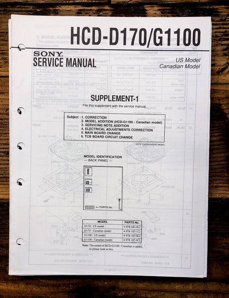 Sony HCD-D170 HCD-G1100 Stereo Supp. Service Manual *Original*