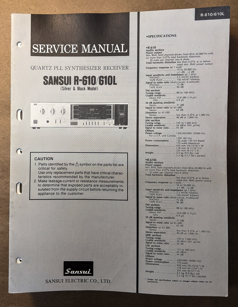 Sansui R-610 R-610L Receiver Service Manual *Original*