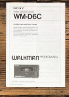 Sony WM-D6C Pro Walkman  Owner / User Manual *Original*