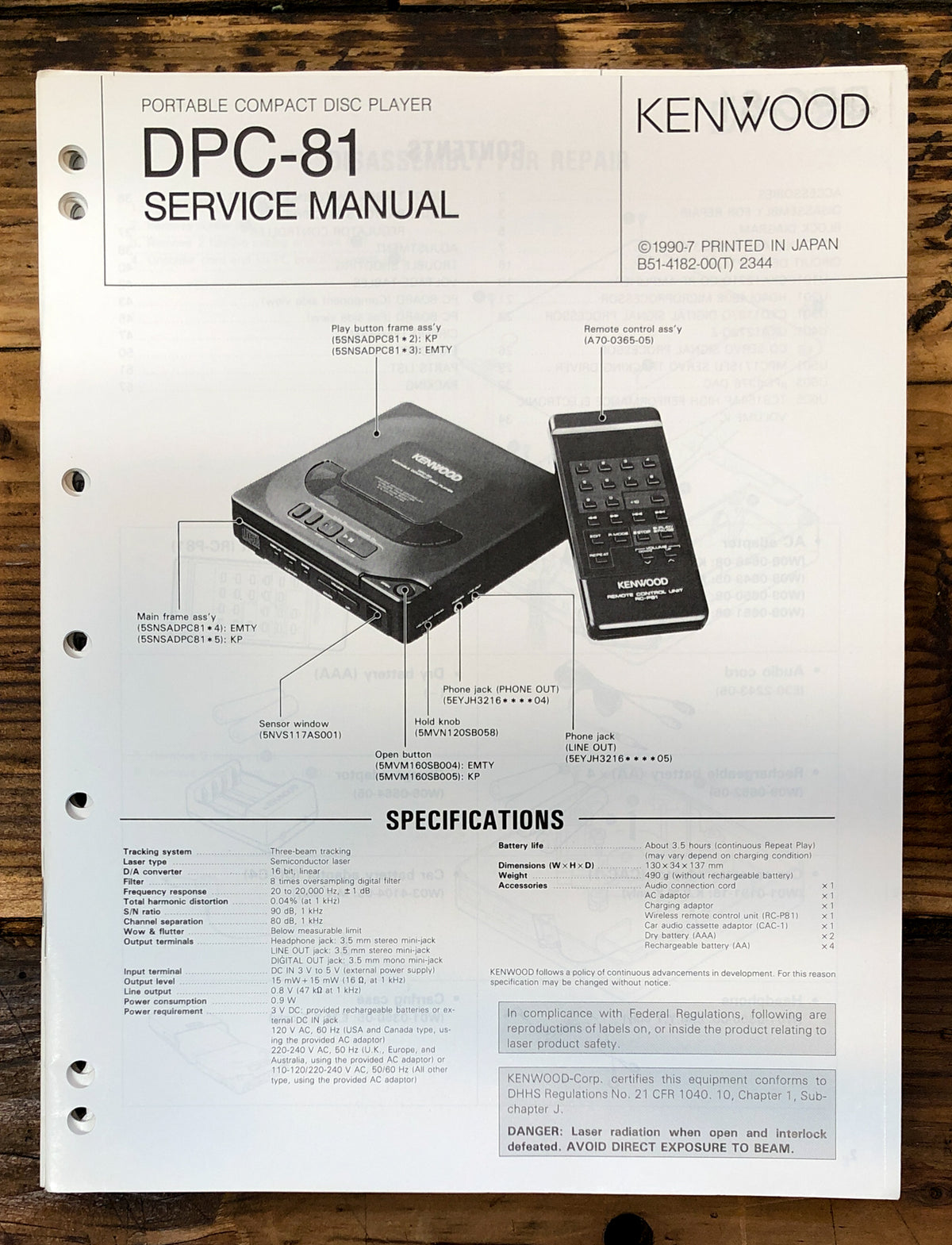 Kenwood DPC-81 CD Player  Service Manual *Original* #2