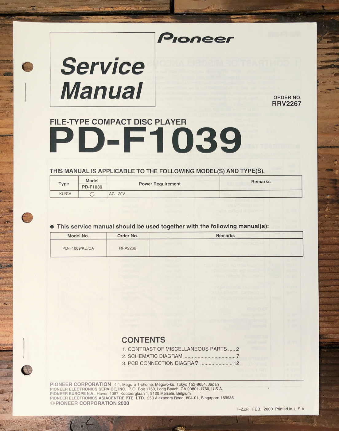 Pioneer PD-F1039 File-Type CD Player Supp. Service Manual *Original*