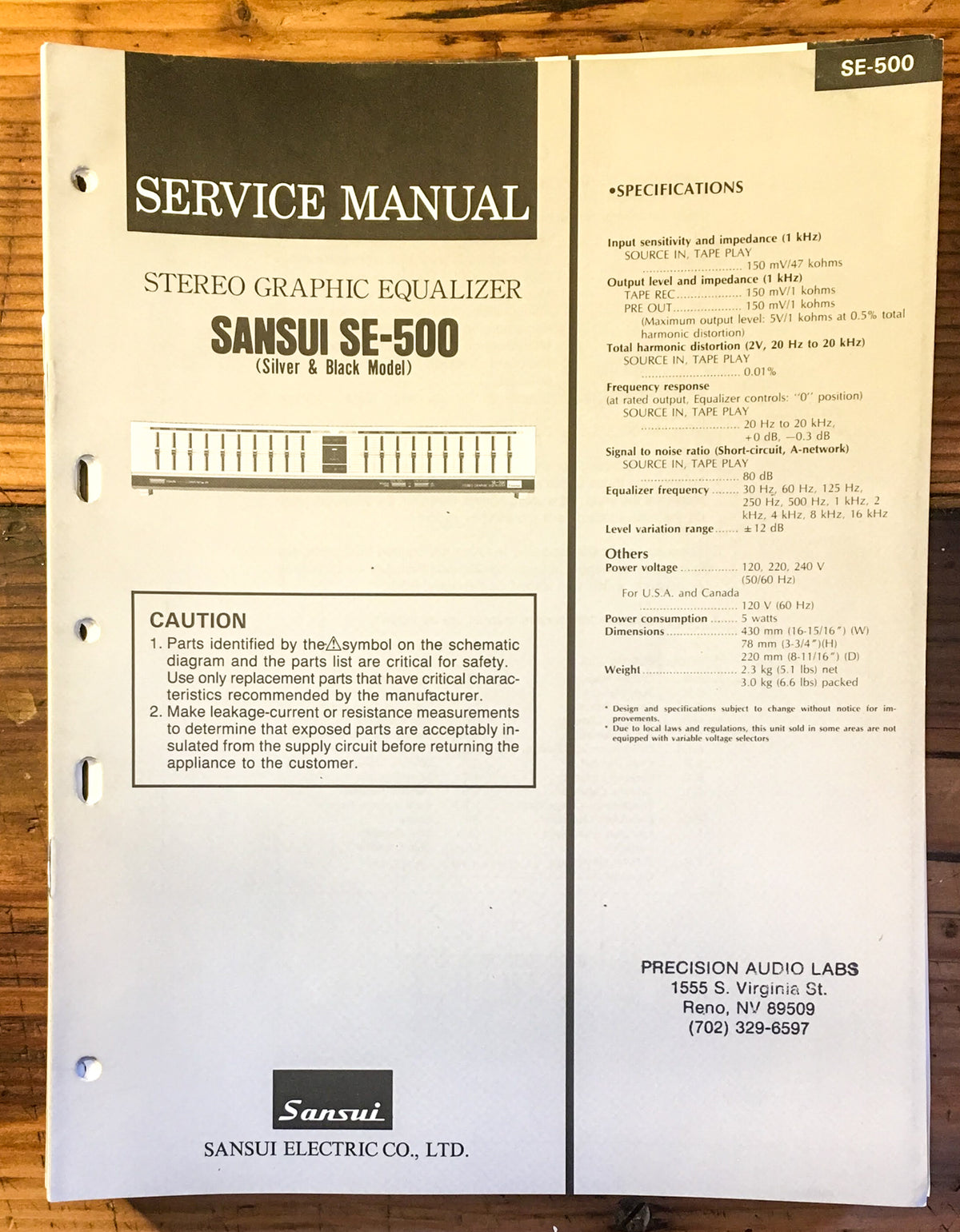 Sansui SE-500 Equalizer Service Manual *Original*