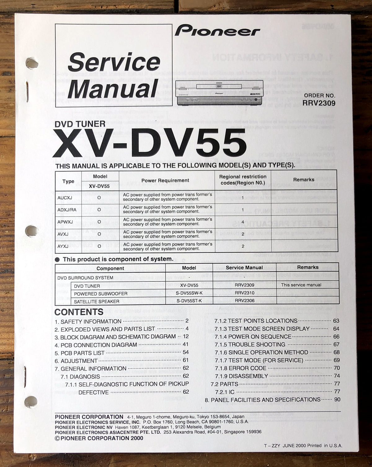 Pioneer XV-DV55 DVD Tuner Service Manual *Original*