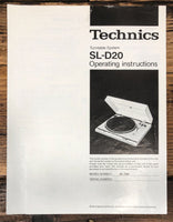 Technics SL-D20 Record Player / Turntable Owners / User Manual *Original*