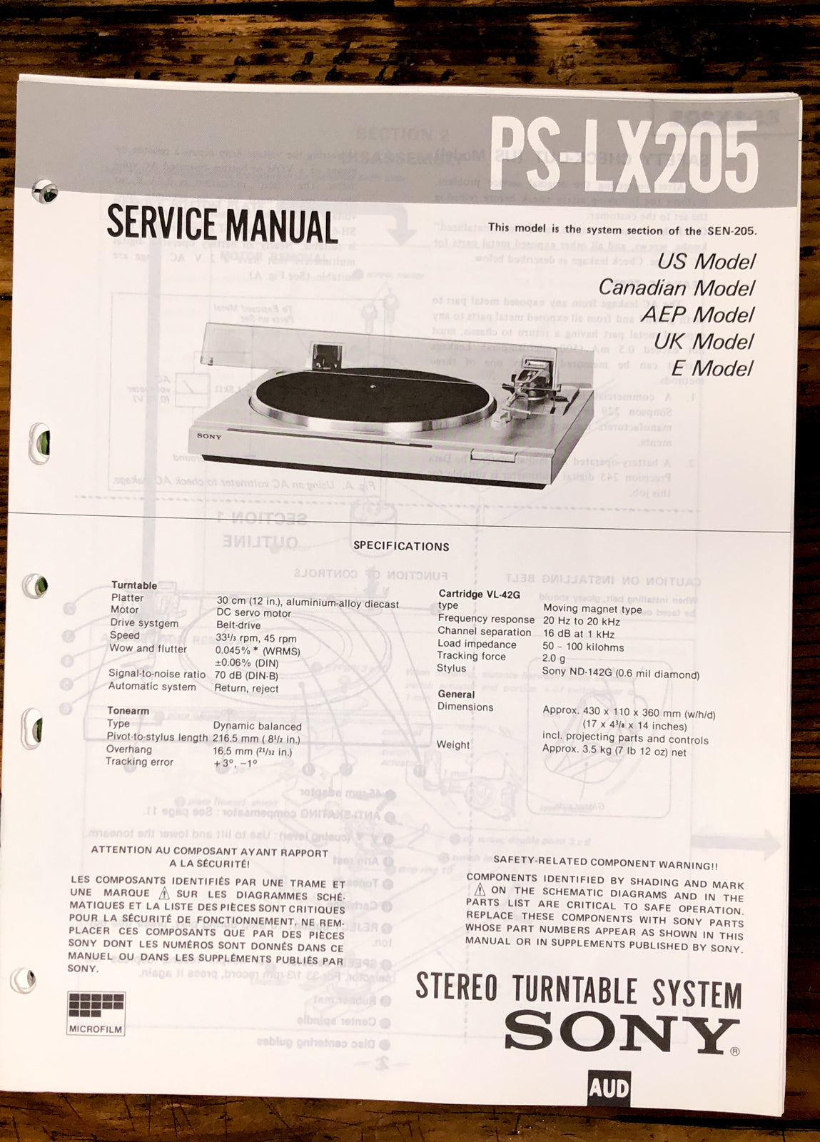 Sony PS-LX205 Record Player / Turntable  Service Manual *Original*