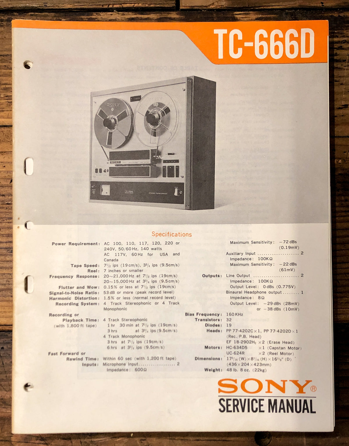 Sony TC-666D Reel to Reel  Service Manual *Original*