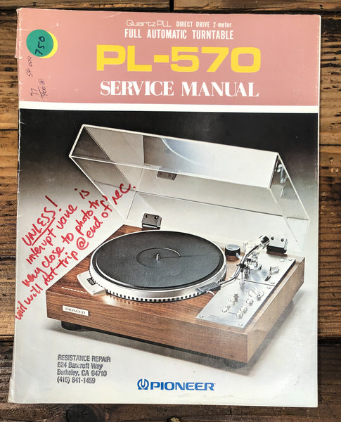 Pioneer PL-570 Record Player / Turntable  Service Manual *Original*
