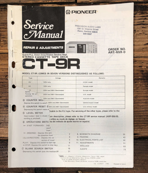 Pioneer CT-9R Cassette Service Manual *Original*