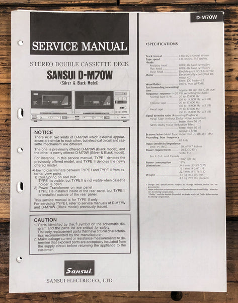 Sansui D-M70W Cassette  Service Manual *Original*