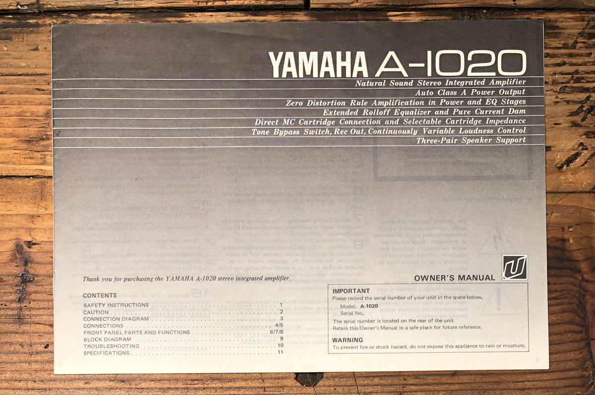 Yamaha A-1020 Amplifier Owners / User Manual *Original*