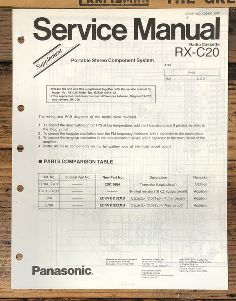 Technics RX-C20 Portable Stereo Supp.Service Manual *Original*