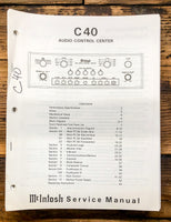 McIntosh C40 C-40 Preamp / Preamplifier  Service Manual *Original*