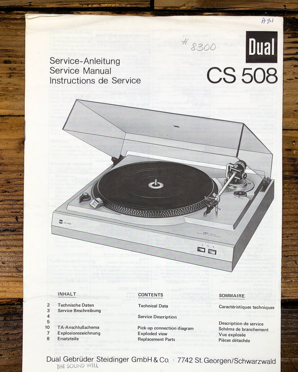 Dual CS 508  Service Manual *Original*