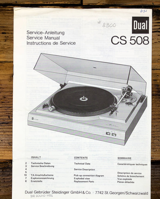 Dual CS 508  Service Manual *Original*
