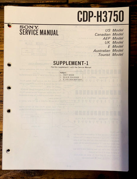 Sony CDP-H3750 CD Player Supp. Service Manual *Original*