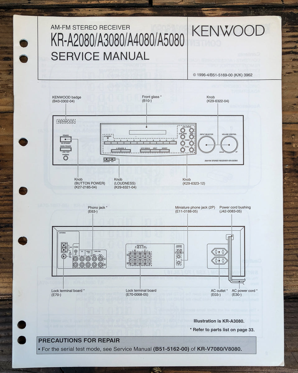 Kenwood KR-A2080 -A3080 -A4080 -A5080 Receiver Service Manual *Original*