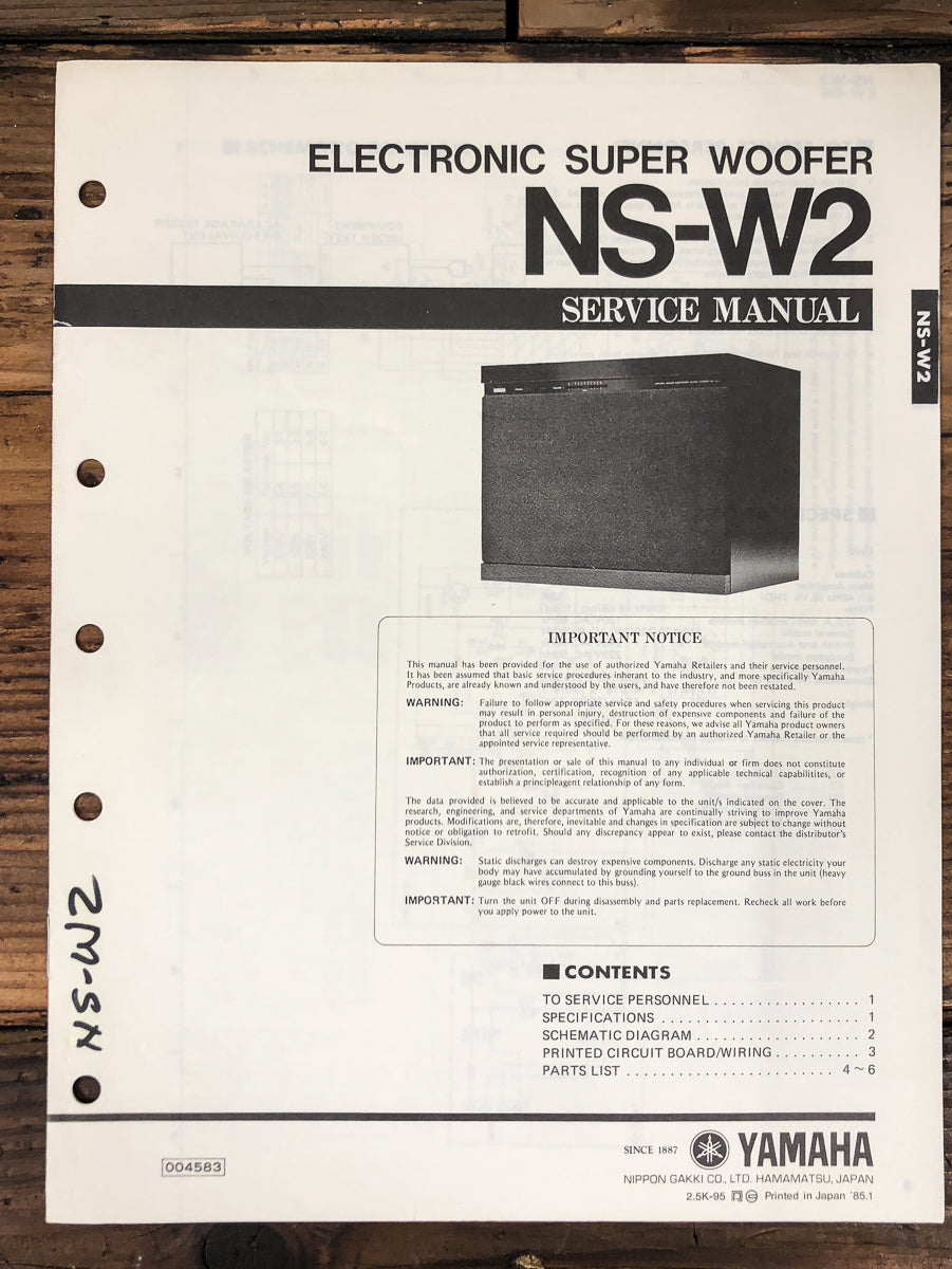 Yamaha NS-W2 Super Woofer Service Manual *Original*
