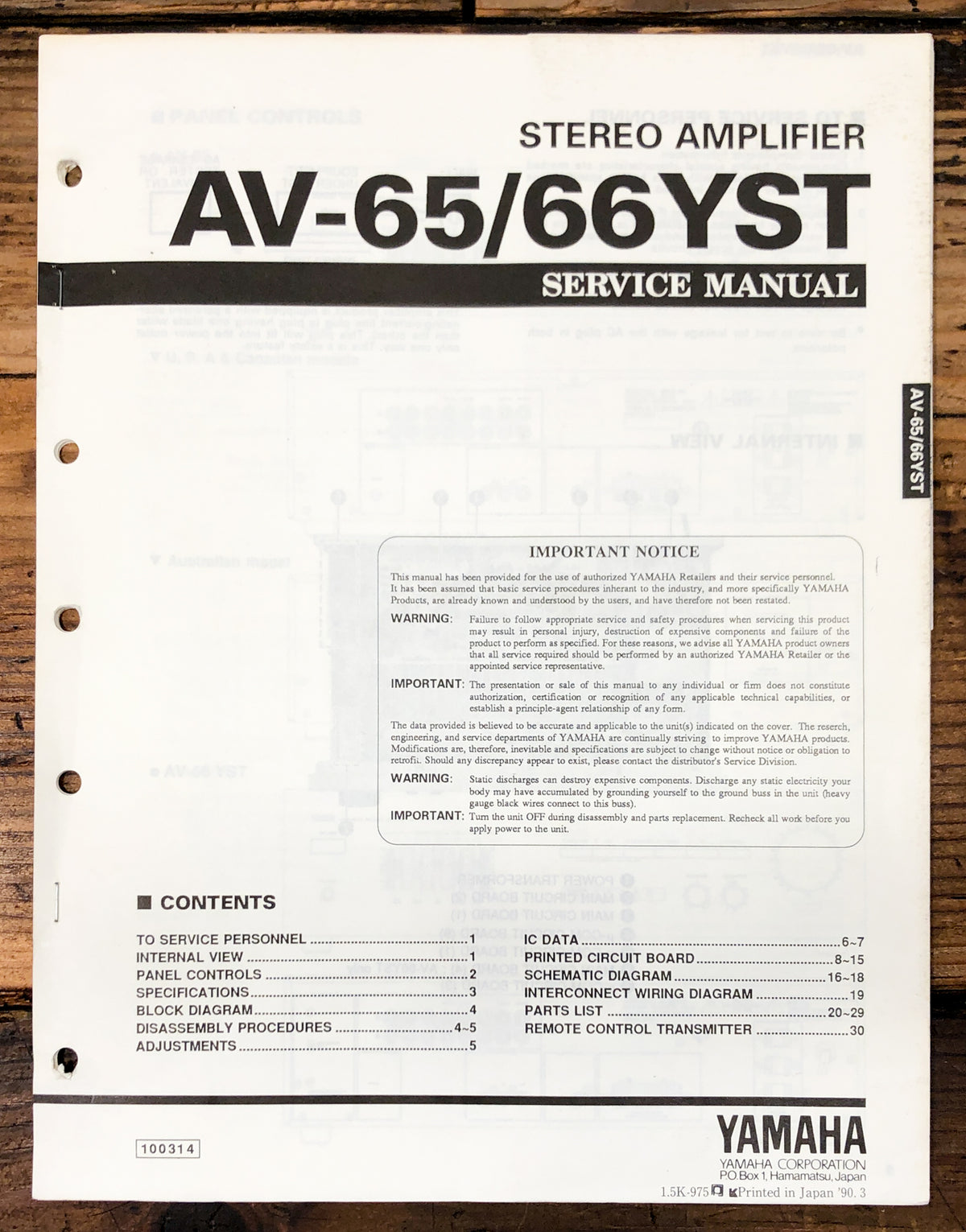 Yamaha AV-65 AV-66 YST Amplifier  Service Manual *Original*