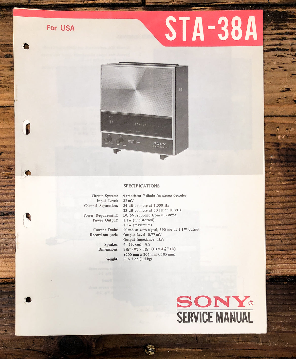 Sony STA-38A Radio Service Manual *Original*