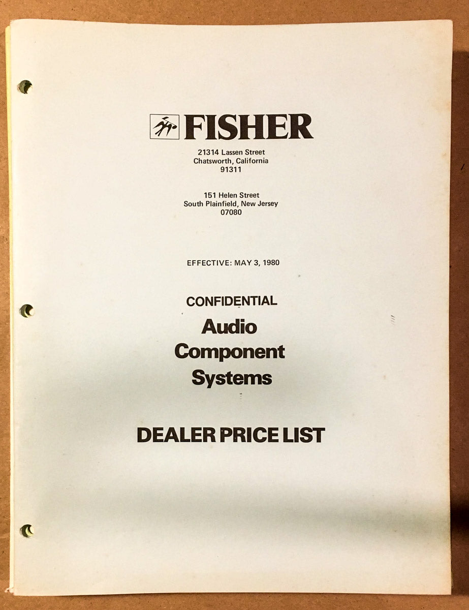 Fisher 1980 Audio Component Confidential Dealer Price List    *Original*