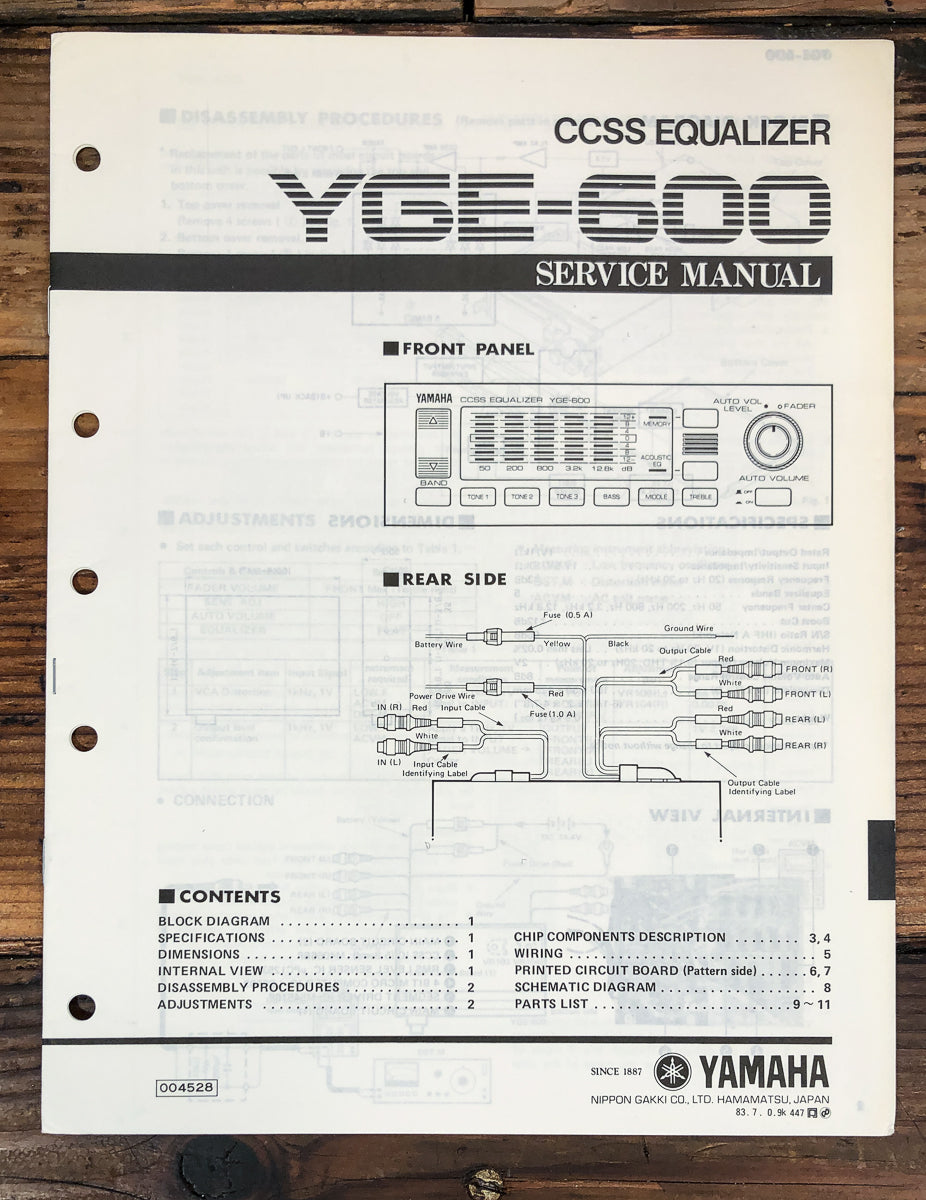 Yamaha YGE-600 Equalizer Service Manual *Original*