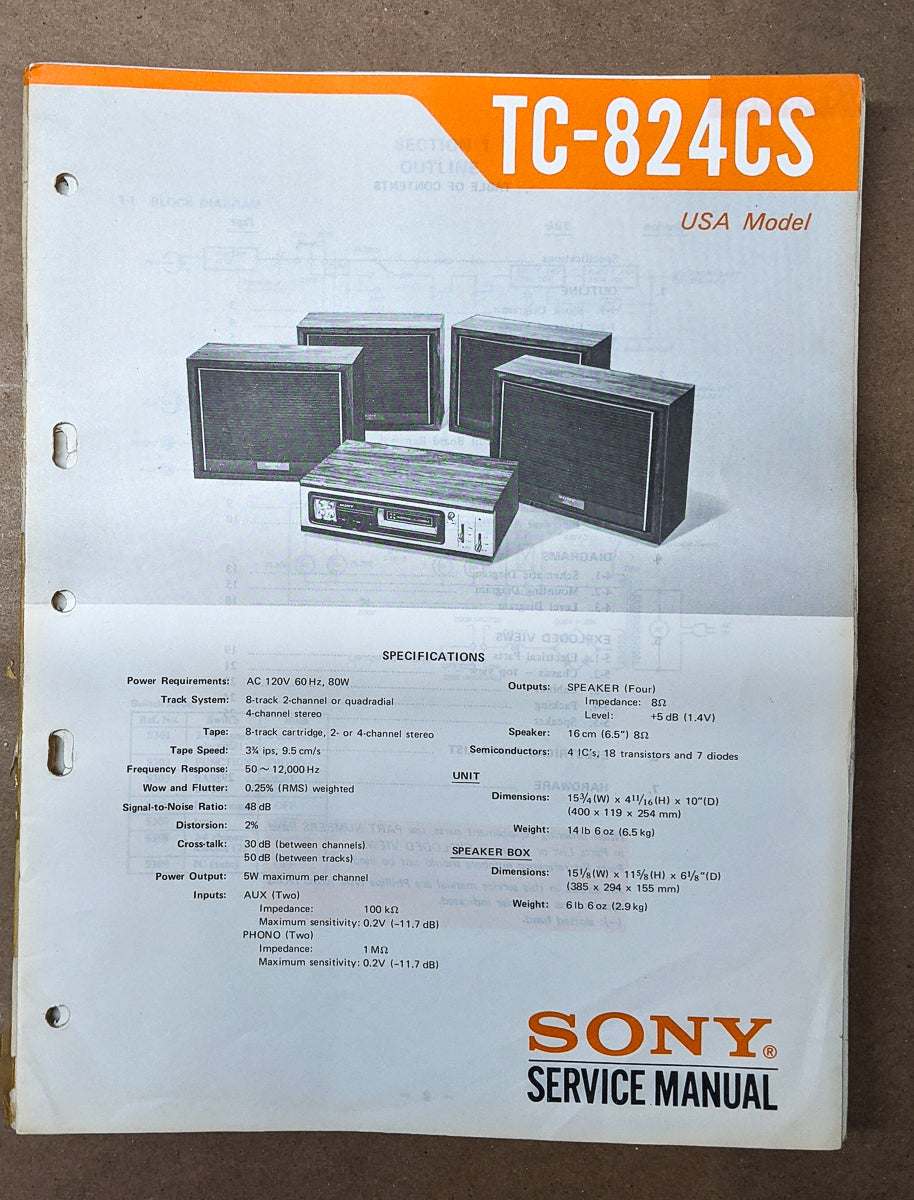 Sony TC-824CS Stereo Service Manual *Original*