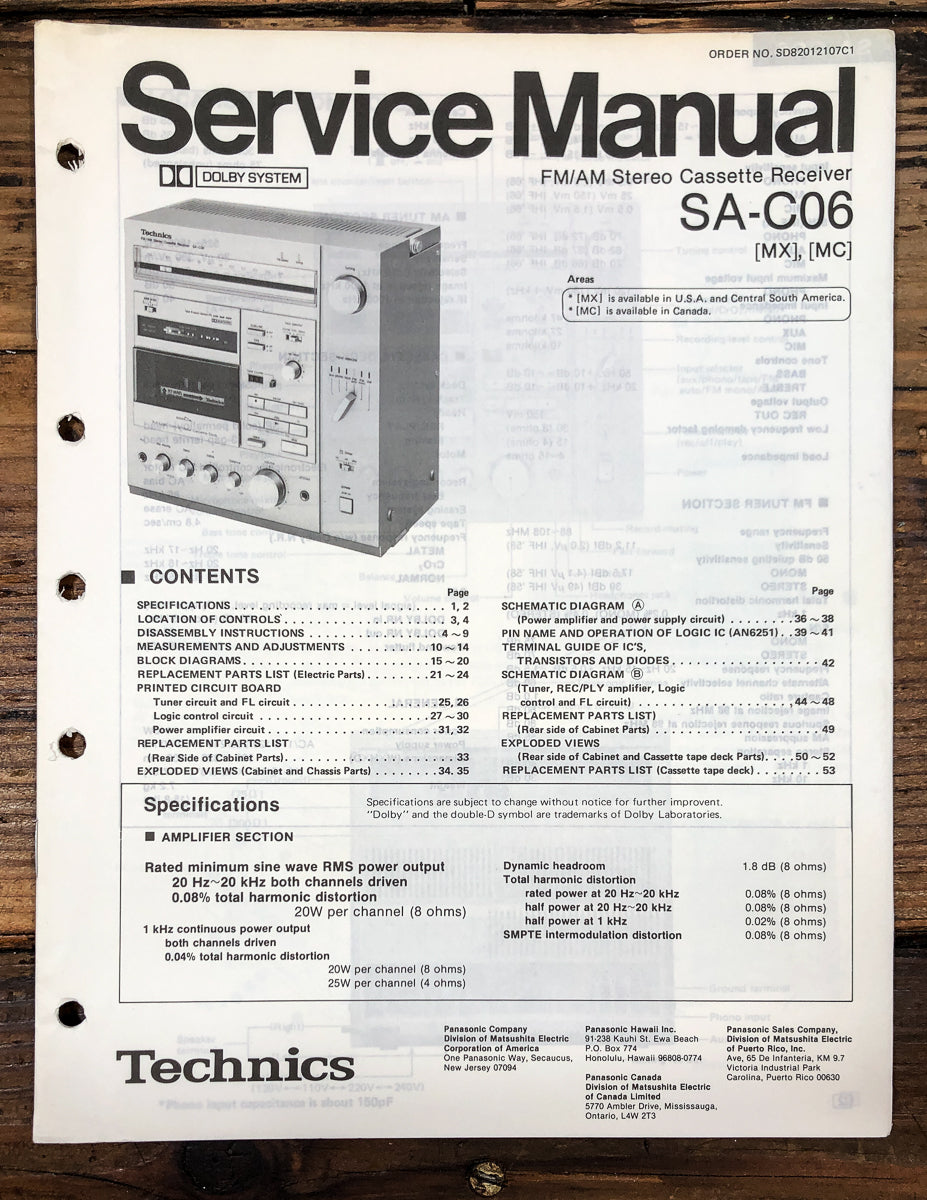 Technics SA-C06 Cassette Receiver Service Manual *Original*