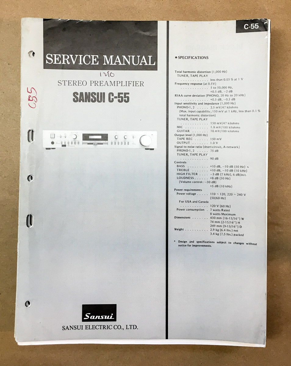 Sansui C-55 Preamp / Preamplifier  Service Manual *Original*