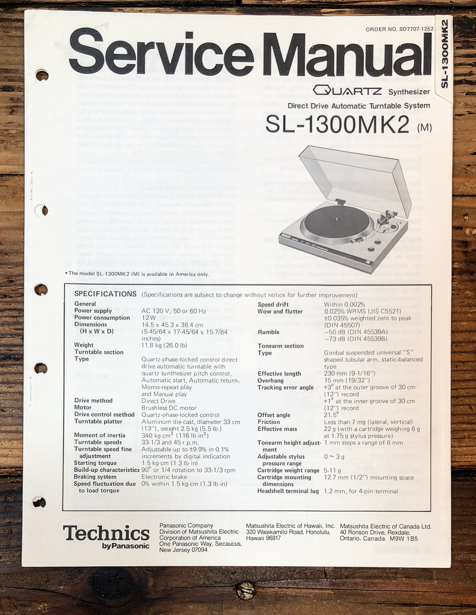 Technics SL-1300 MK2 Record Player / Turntable Service Manual *Original*