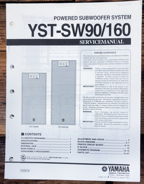 Yamaha CDR-SW90 YST-SW160 Powered Subwoofer  Service Manual *Original*