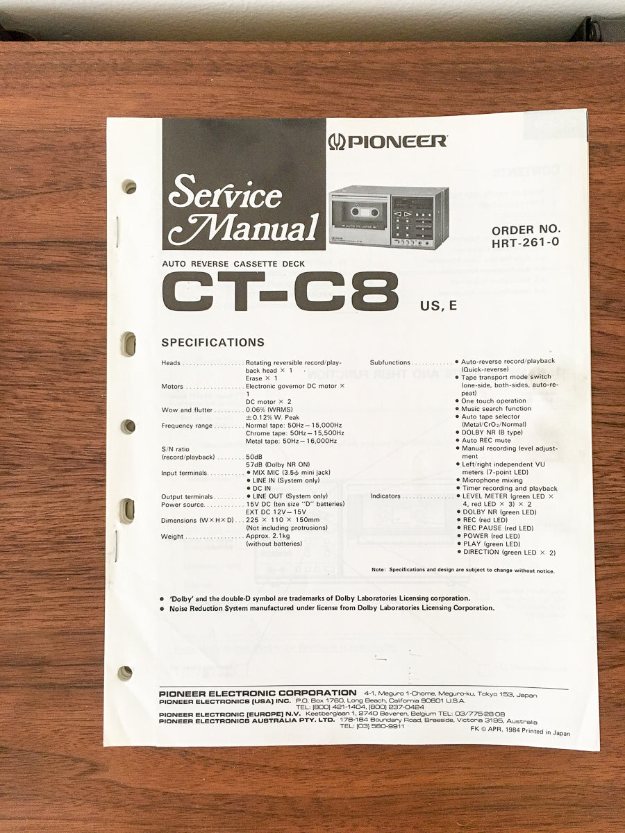 Pioneer CT-C8 Cassette Service Manual *Original* #1