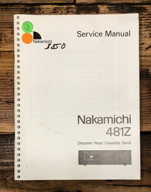 Nakamichi Model 481Z Cassette  Service Manual *Original*