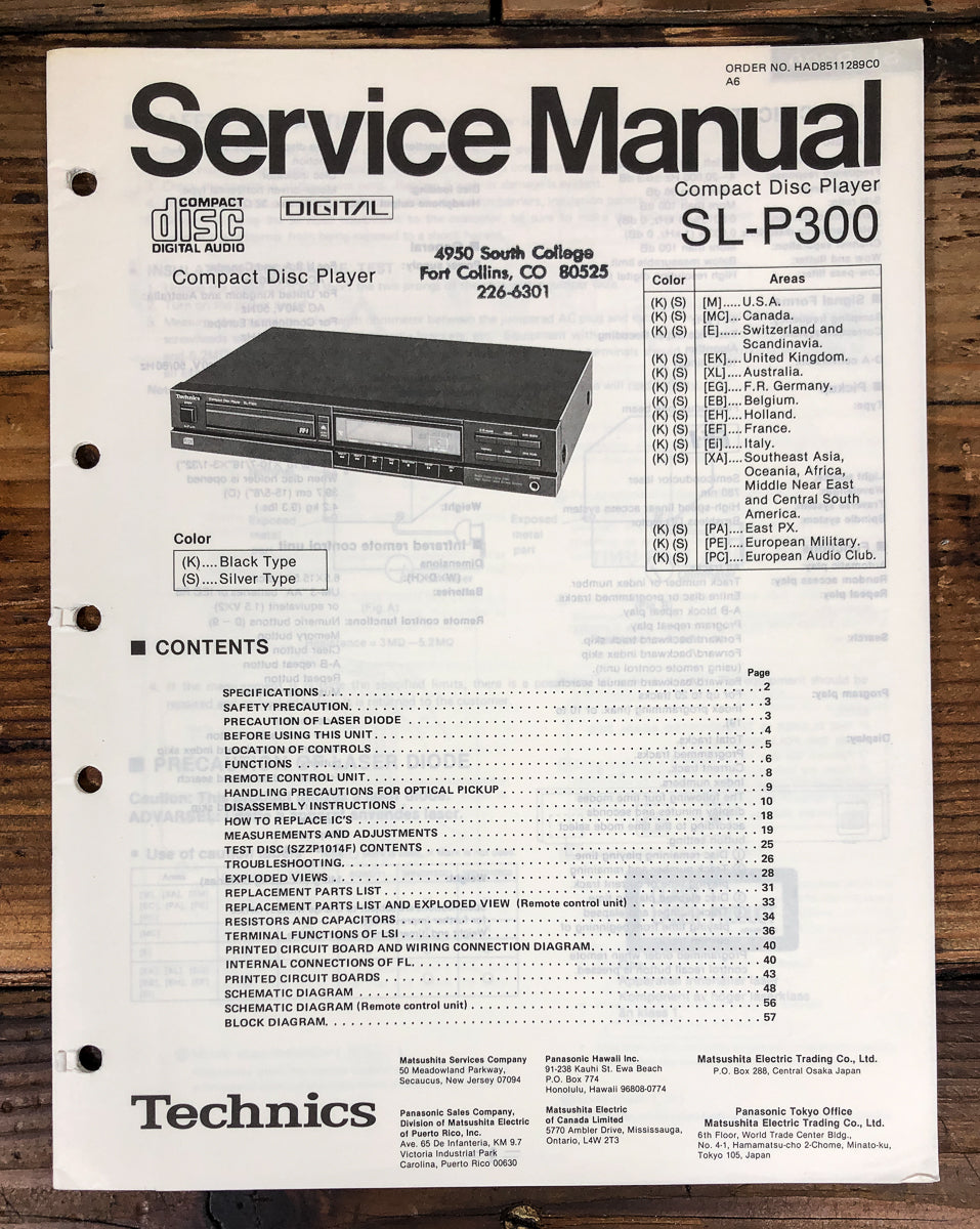 Technics SL-P300 CD Player Service Manual *Original*