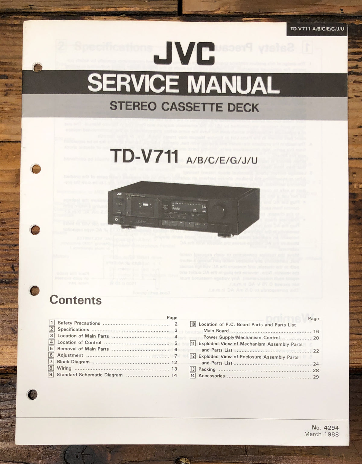 JVC TD-V711 Cassette Service Manual *Original*