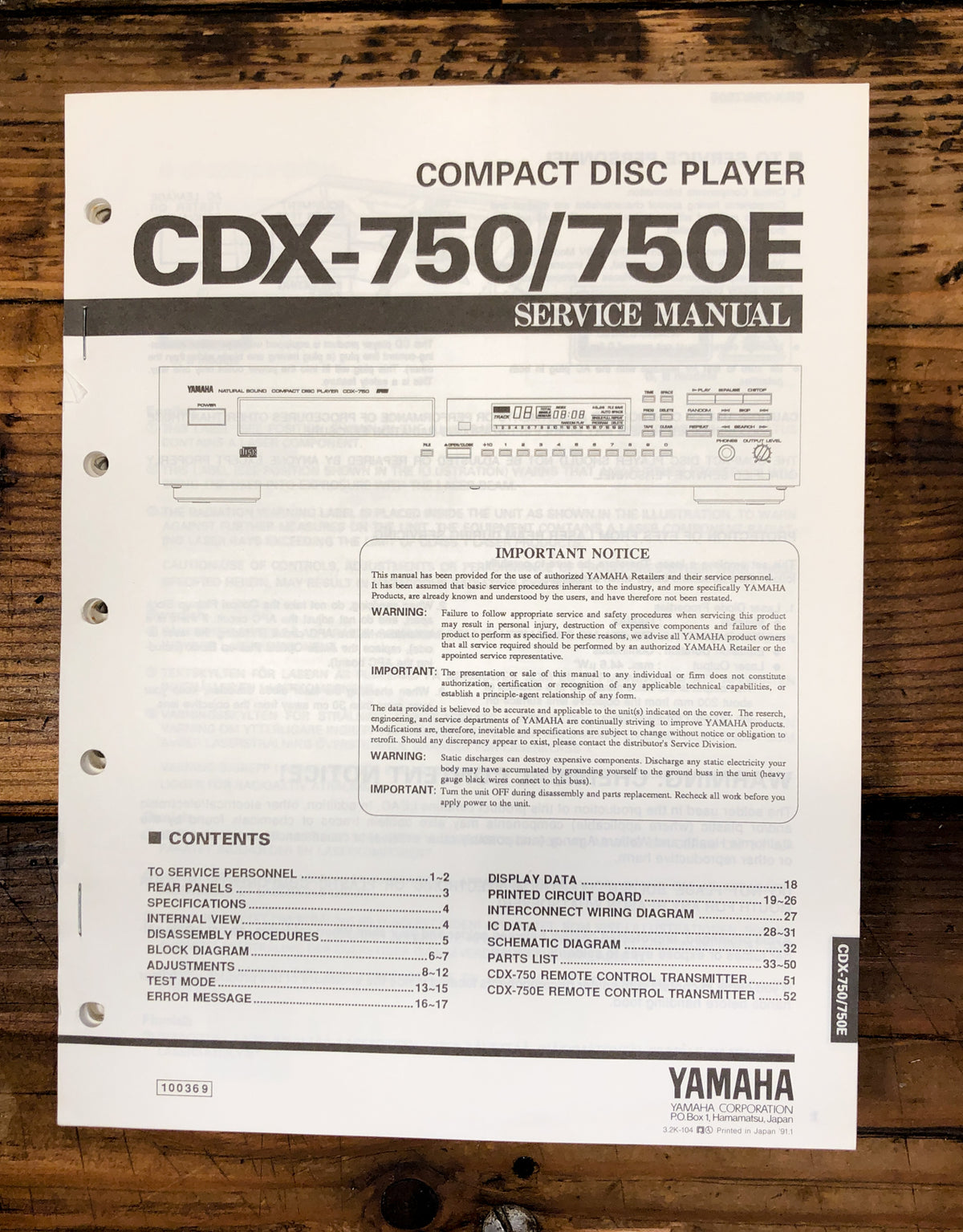 Yamaha CDX-750 CDX-750E CD PLAYER Service Manual *Original*