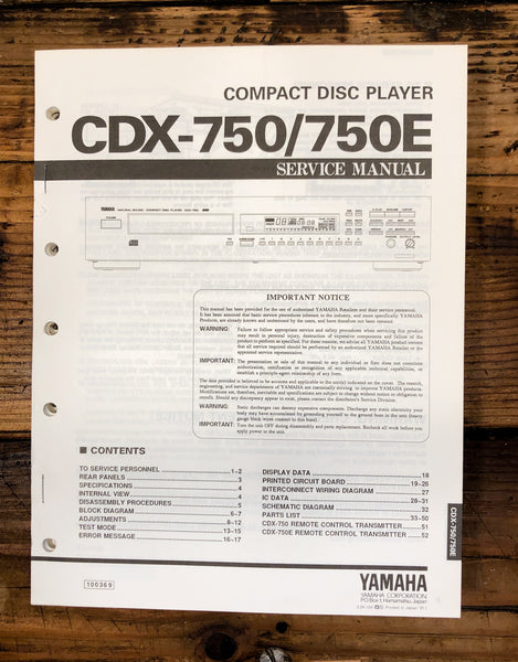Yamaha CDX-750 CDX-750E CD PLAYER Service Manual *Original*