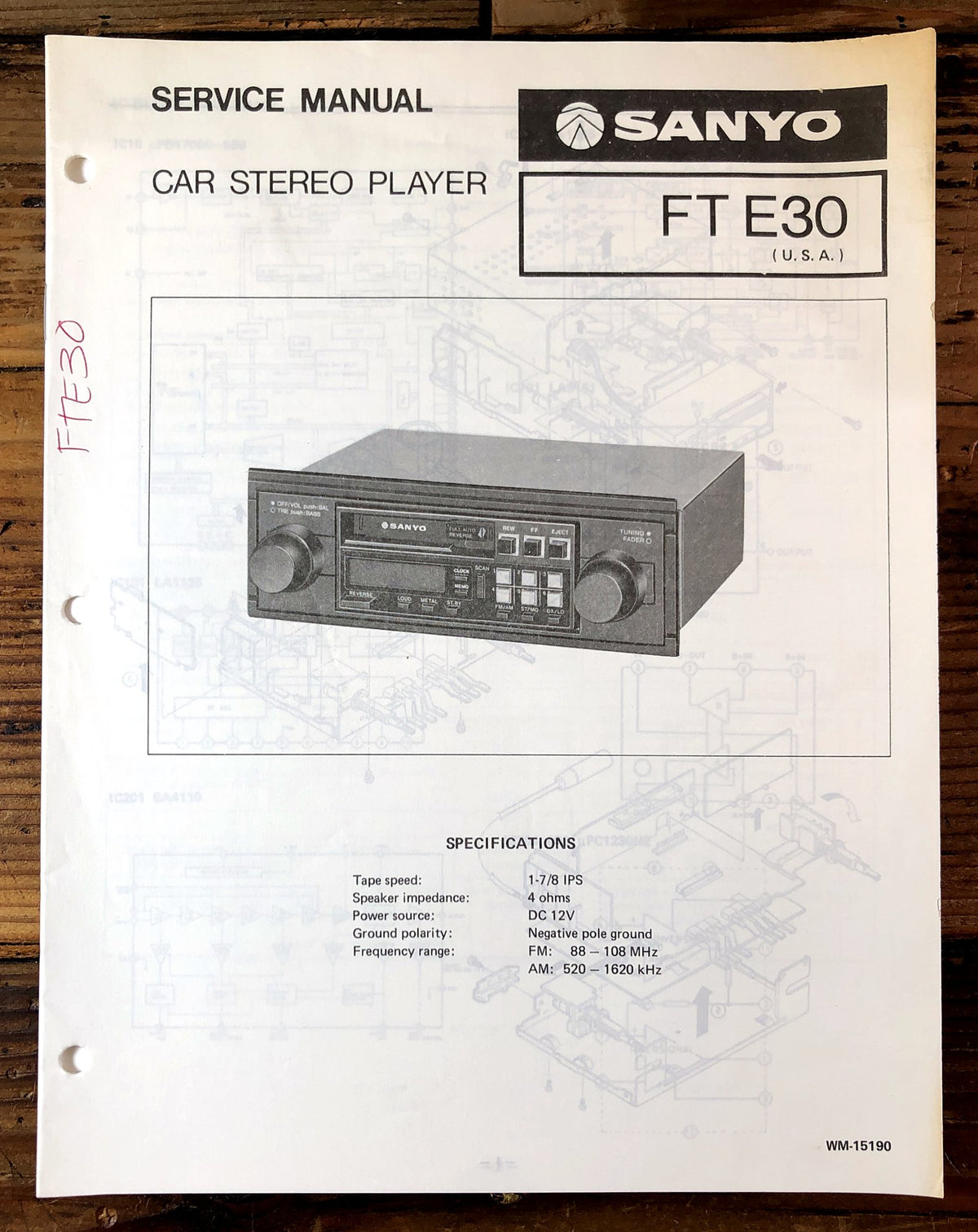 Sanyo FT E30 Car Stereo Player Service Manual *Original*