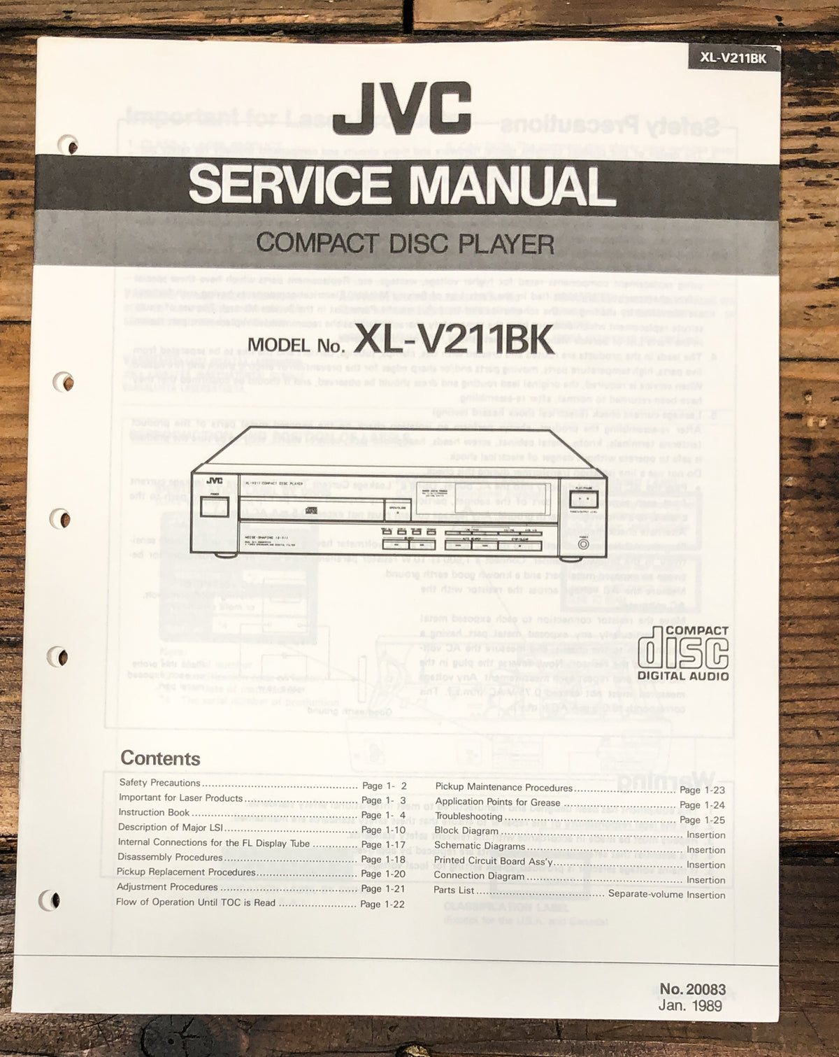 JVC XL-V211 BK CD Player  Service Manual *Original*