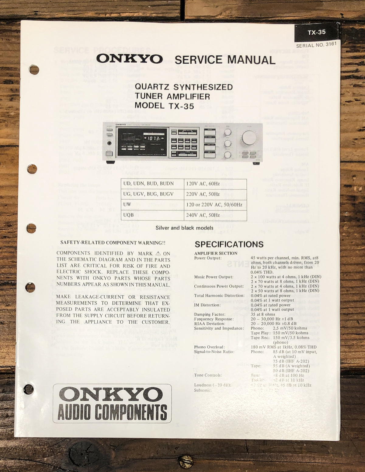 Onkyo TX-35 Receiver Service Manual *Original*