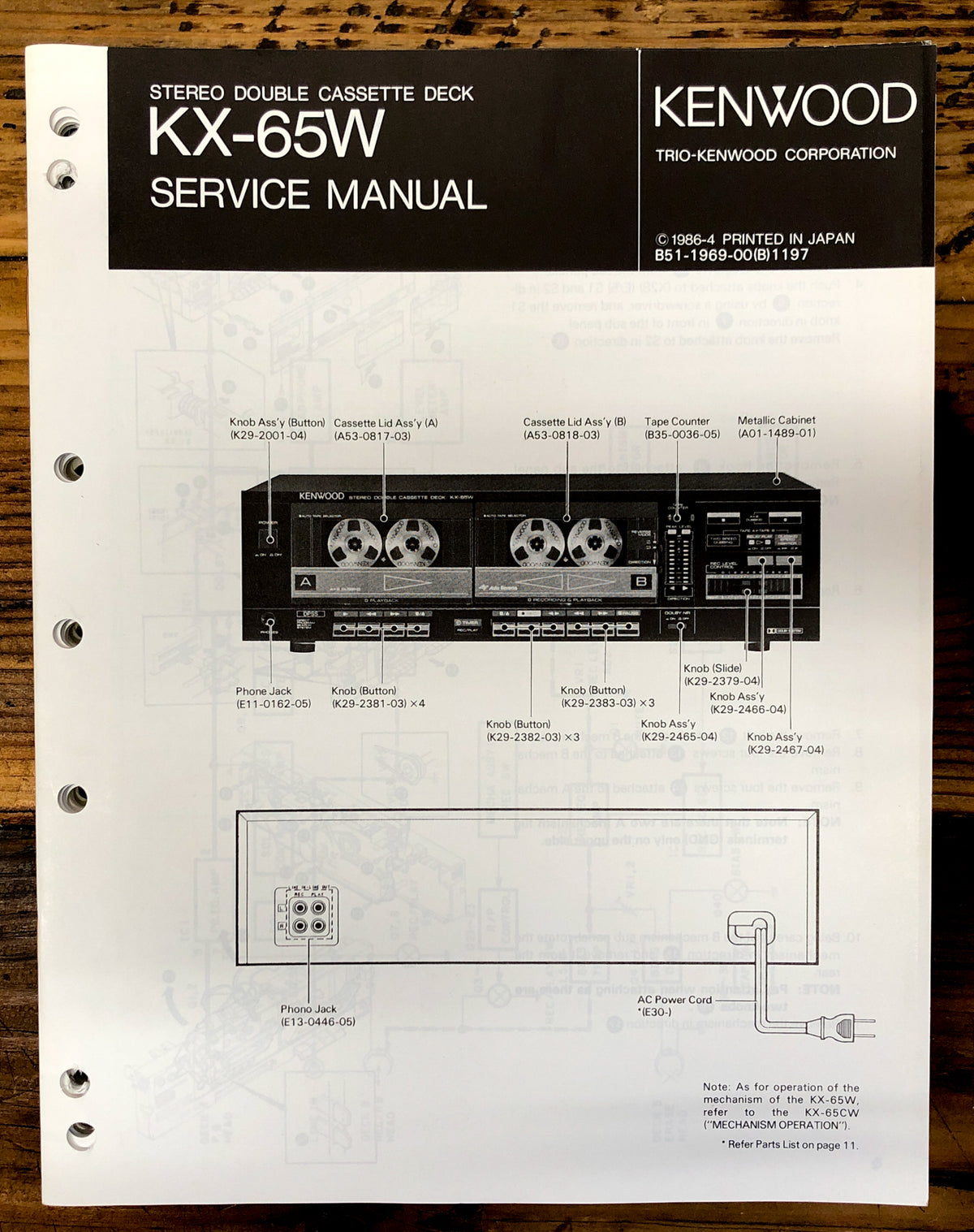 Kenwood KX-65W Cassette  Service Manual *Original*