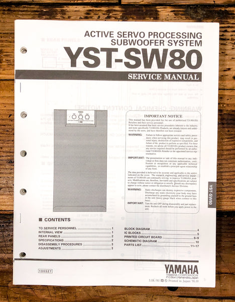Yamaha YST-SW80 Subwoofer / Speaker  Service Manual *Original*