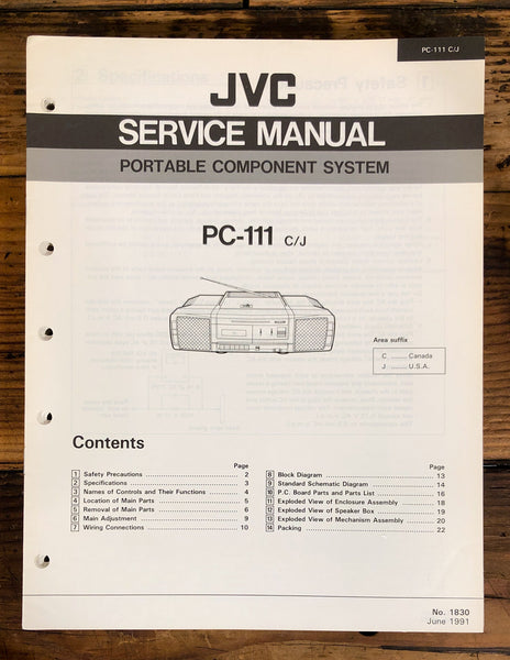 JVC PC-111 Stereo / Boombox  Service Manual *Original*