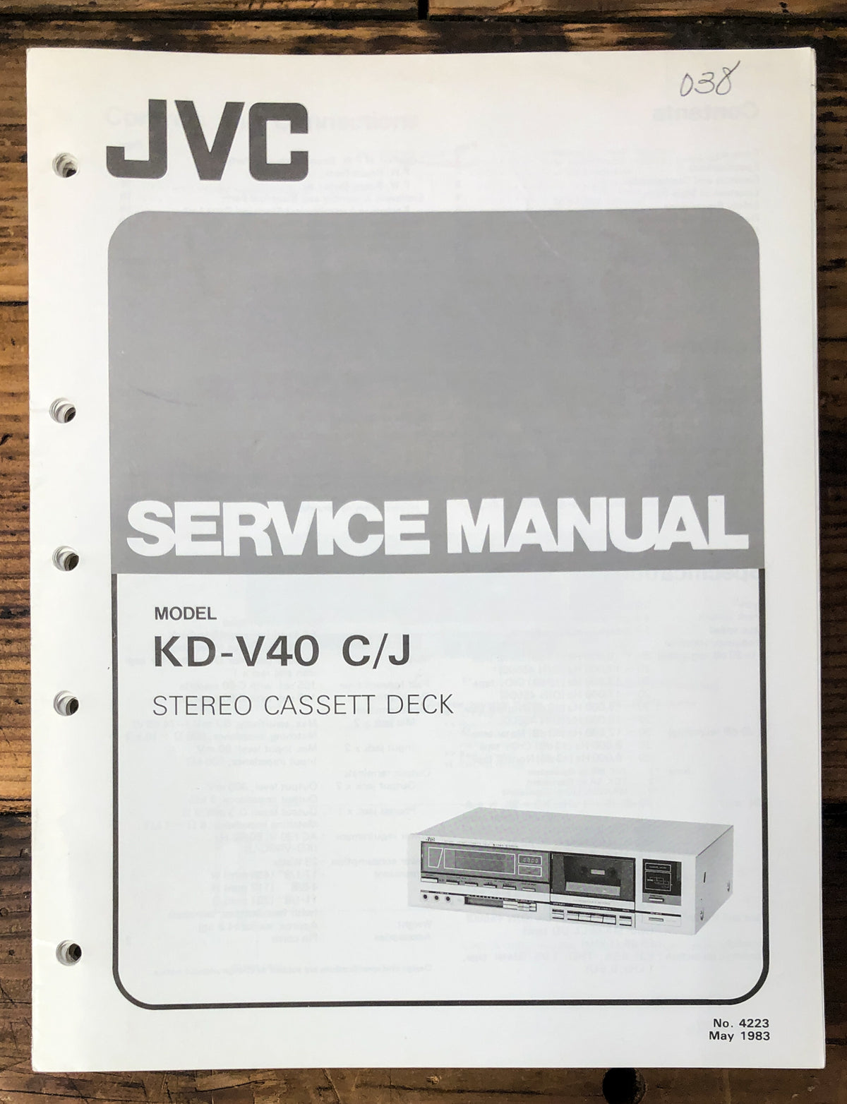 JVC KD-V40 Cassette  Service Manual *Original*
