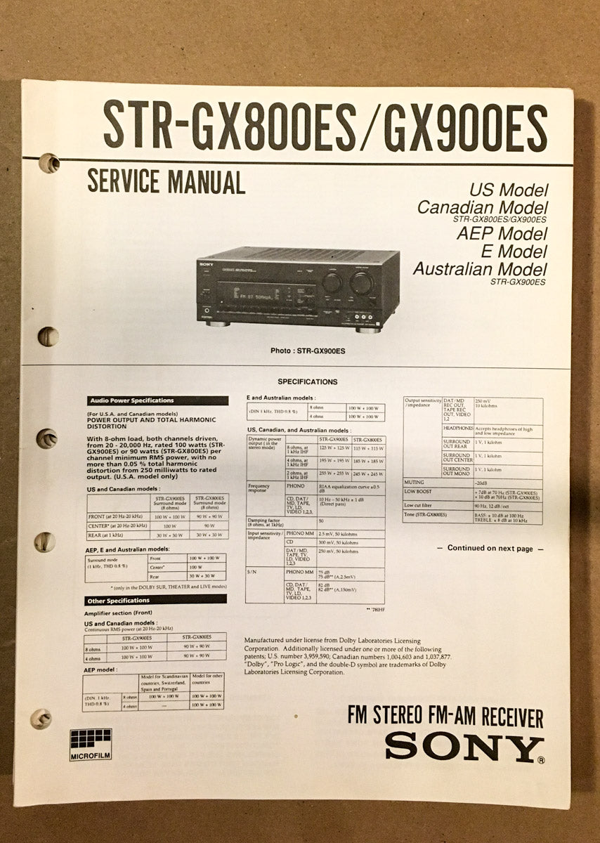 Sony STR-GX800ES STR-GX900ES Receiver  Service Manual *Original*