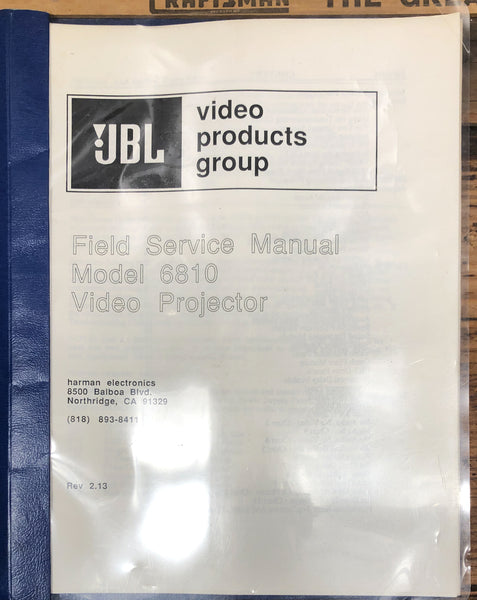 JBL UREI Model 6810 Video Projector  Schematic & Owners / User Manual *Orig*