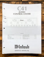 McIntosh C41 C-41 Preamp / Preamplifier  Service Manual *Original*