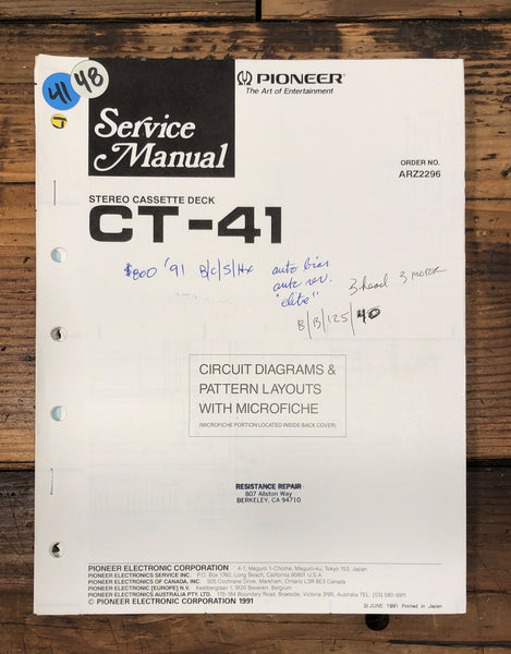 Pioneer CT-41 Cassette  Service Manual *Original*