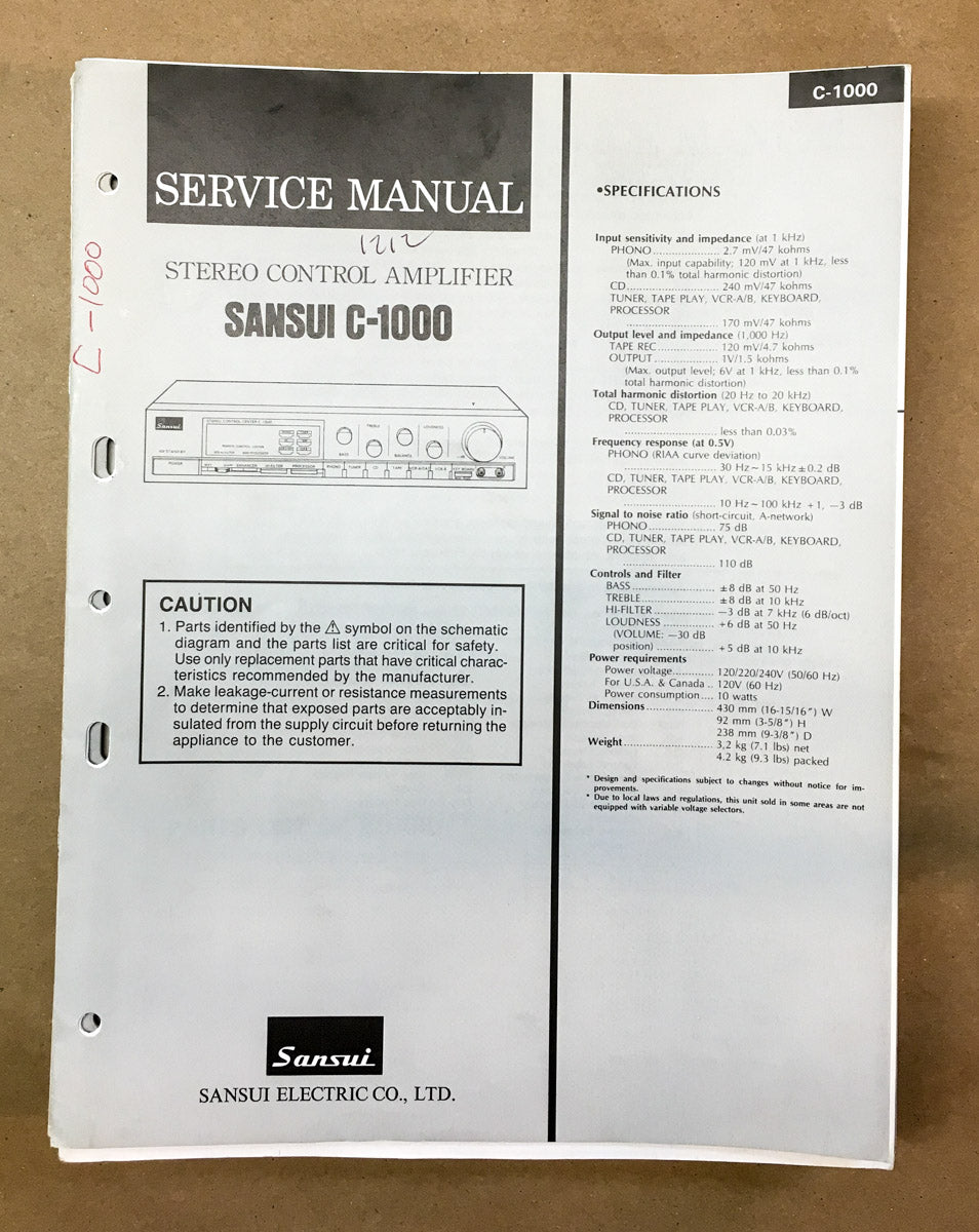 Sansui C-1000 Preamp / Preamplifier  Service Manual *Original*