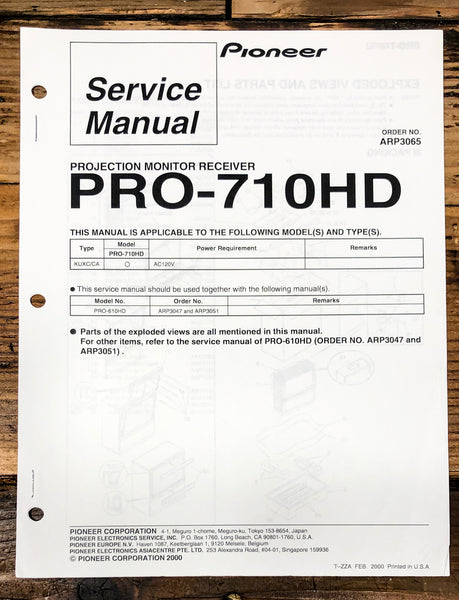 Pioneer PRO-710HD Plasma Display Service Manual *Original*